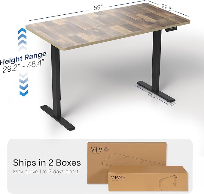 VIVO Electric 60 x 30 in Standing Desk, Memory Height Adjustment, 1B Series, Holds 220 lbs, Reclaimed Wood Top Black Frame, DESK-KIT-1B6P-30