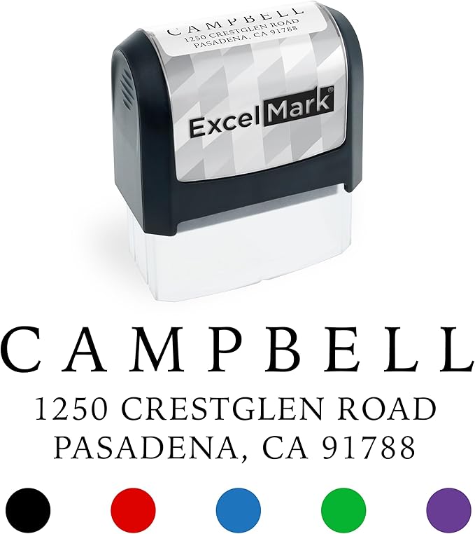ExcelMark Address Stamp - Custom Return Address Stamp with Elegant Designs, Vibrant Colors & Patterns – Perfect for Mail, Invitations & Gifts (Black Mount, Simple Classic)