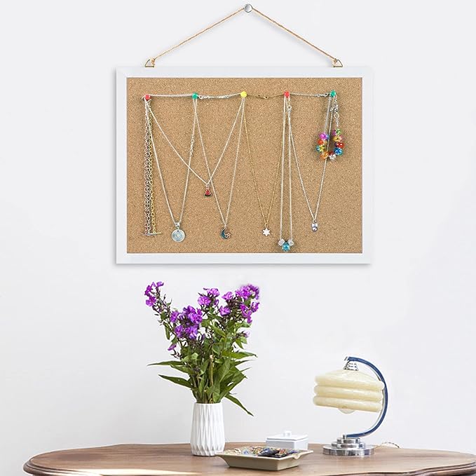 FEBSNOW Cork Board Bulletin Board 15.7 x 12 Inches with Rectangle White Frame Hanging Pin for Office Home Message Board or Vision Board Decoration