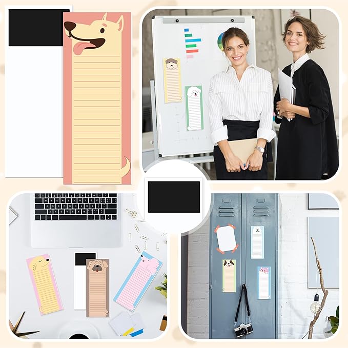 Gersoniel 12 Packs Magnetic Notepads for Refrigerator Monthly Grocery Magnetic List Set to Do List Pads Back Memo Notepad 9 x 3.5 Inches for Fridge Kitchen Shopping Grocery(Vivid Color,Dog)
