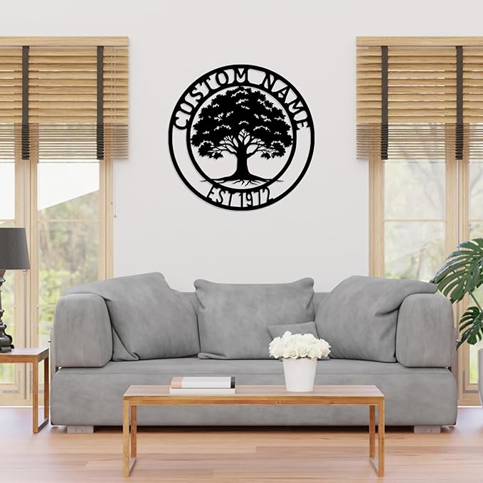 Custom oak Tree of Life, Oak Tree Family Monogram, Custom Metal Signs, Personalized Wall Art, Split Letter Monogram, Metal Wall Decor, Last Name Sign, Family Name Sign, Dad Gift