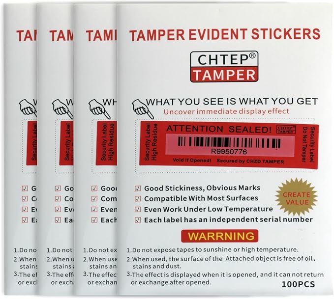 ChtepTamper 100 Pieces Total Transfer Tamper-Evident Stickers Security Labels Great for Goods Shipping,Exchange of Agency Files, Privacy Protection or More(Serial Number 1 * 3.54inches Red)