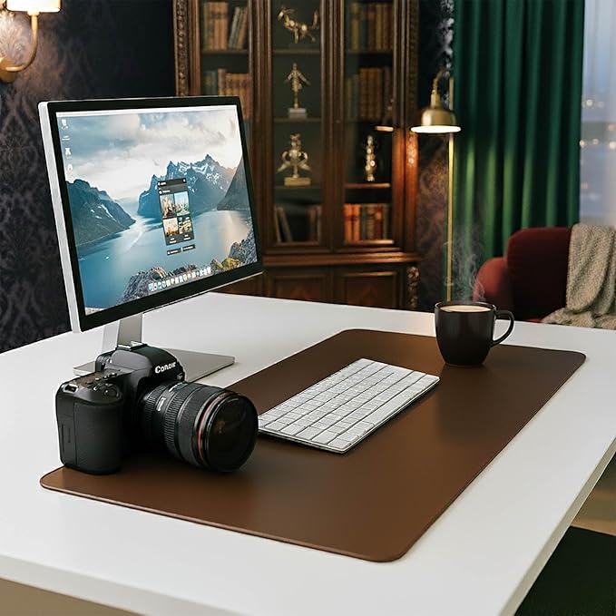 DACASSO Leatherette Keyboard/Mouse Desk Mat- Luxury Leatherette Desk Blotter for Writing - Executive Desk Surface Protector - (Brown, 30" x 12.5")