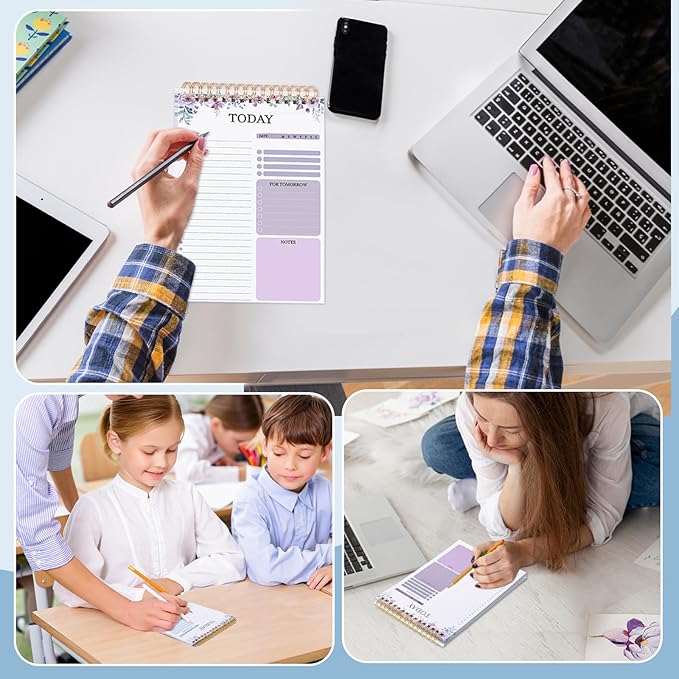 Thboxes 2 Packs To Do List Notepad, Totally 208 Pages To Do List Notebook A5 Undated Daily Planner Notepad with Transparent Cover and Task Checklist Home Office School Supplies, Purple & Blue