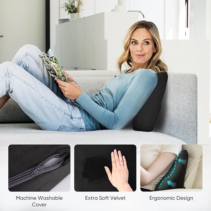 AHUAWA Lumbar Support Pillow for Recliner Chair and Couch, Memory Foam Back Cushion Ergonomic Large Back Support Pillow for Lower Back Pain Relief, with Soft Velvet