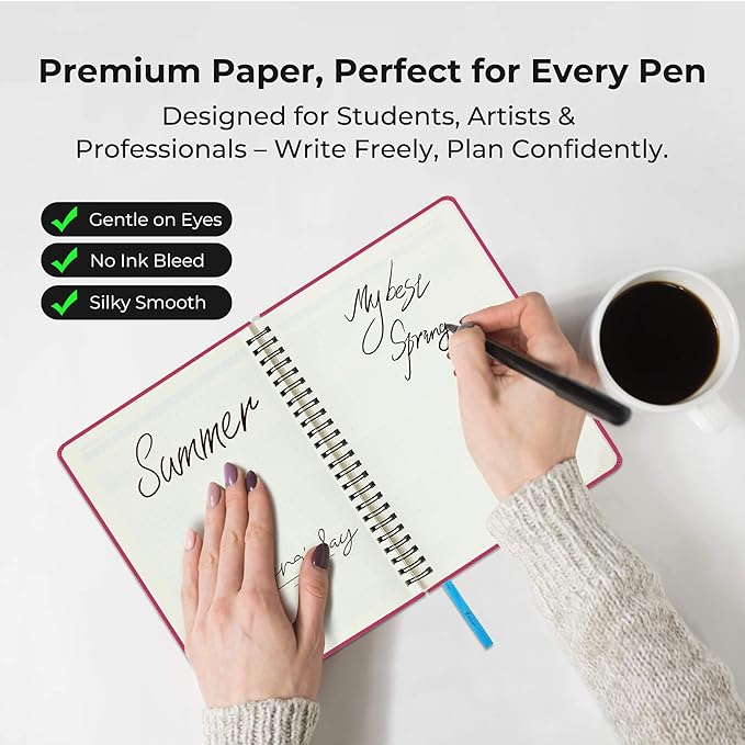IN-LUXPRO Planner 2026 Daily Weekly and Monthly,8.5"x6.5",12 Months Spiral Bound Calendar Agenda with Self-adhesive Pen Holder,2026 Appointment Book with Vegan Leather Soft Cover,Rose Red