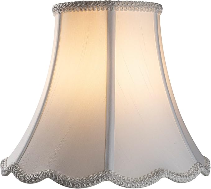 White Bell Scalloped Lamp Shade 5'' Top x 10'' Bottom x 8.3'' Slant Height x 8'' Vertical Height, Double Layers Lampshade Replacement, Lamp Harp Included