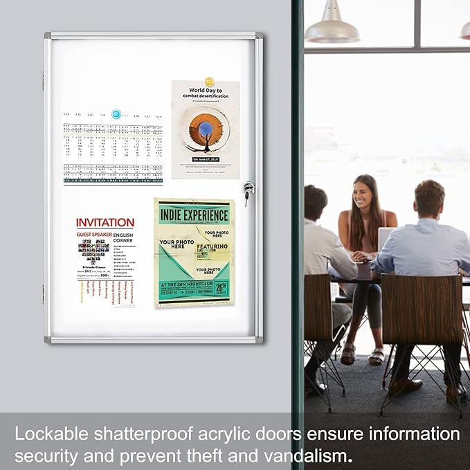 BEST BOARD Lockable Magnetic Enclosed 36x24 inches Dry-Erase whiteboard, Tamper-Resistant Wall-Mounted Display whiteboard, Aluminum-Framed Window whiteboard (White)