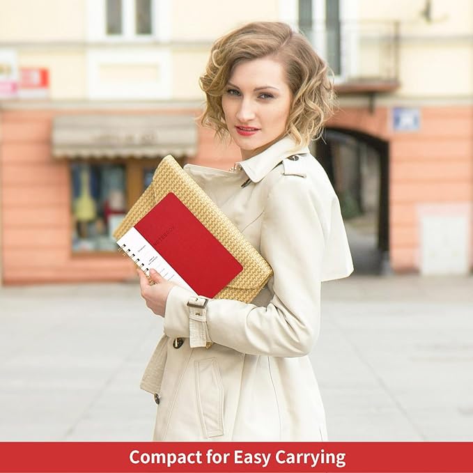 Spiral Notebook-5.75" x 8.125" College Ruled Journal with Inner Pockets and 160 Pages,PU Leather Cover Business Journal, Twin-Wire Binding Notebook Perfect for Office & Home School Supplies Dark Red