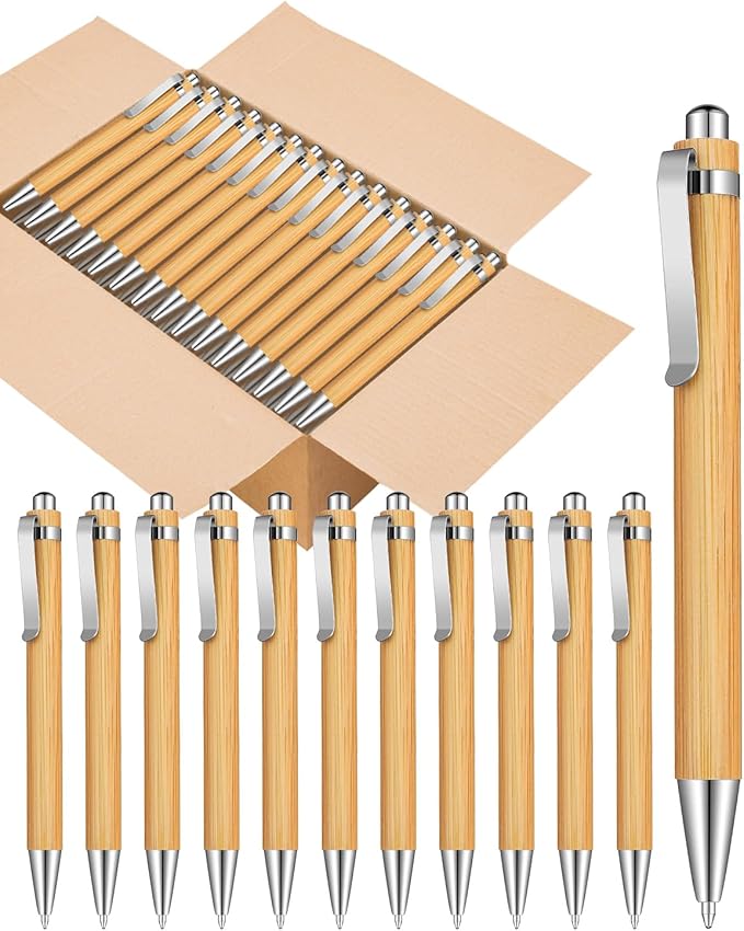 lyforx 250pcs Bamboo Pens Bulk Wooden Bamboo Pens Engraving Wooden Ballpoint Pen Customizable Gift Pen Bulk