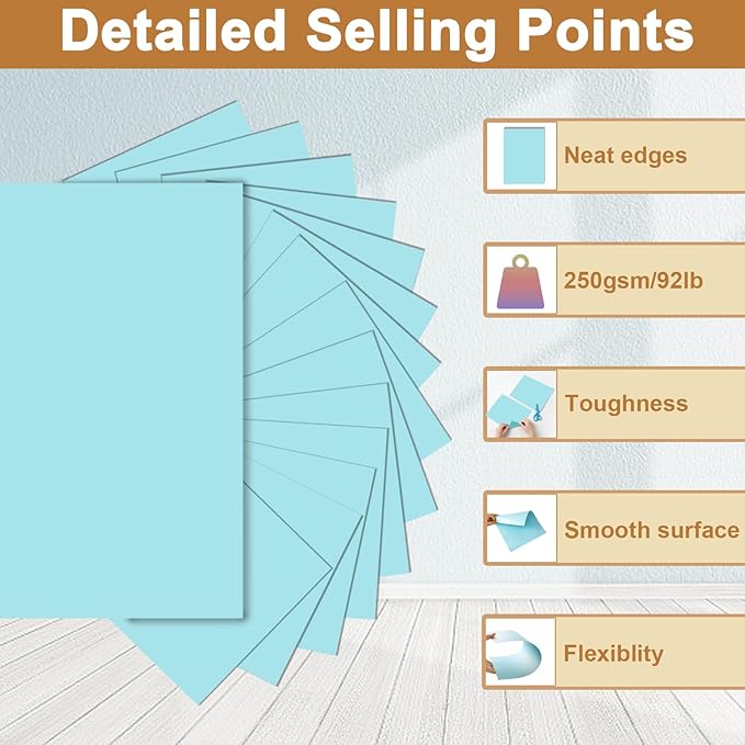 Silunkia 120 Sheets Light Blue Cardstock 8.5 x 11 Craft Paper, 250gsm/92lb Heavyweight Paper Card stock for DIY Cards Making, Wedding Invitations, Birthday Decorations, Menus