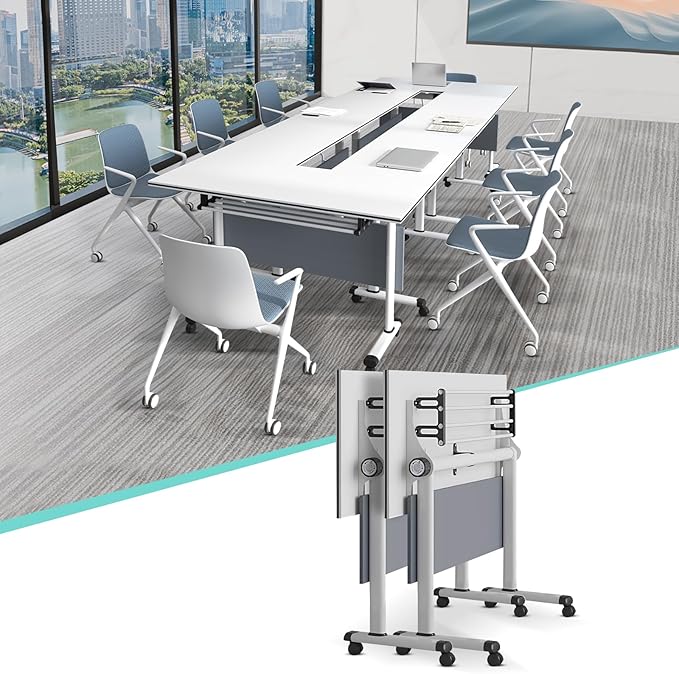 JEHUJD Conference Table,55.1''Folding Conference Room Table for 4-12 People,Mobile Flip Top MeetingTraining Table with Different Coulor and Styles for Offices, Classrooms,Meeting Room (2, B)