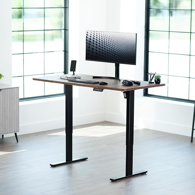 VIVO Electric 60 x 30 in Standing Desk, Memory Height Adjustment, 1B Series, Holds 220 lbs, Rustic Vintage Brown Top Black Frame, DESK-KIT-1B6N-30