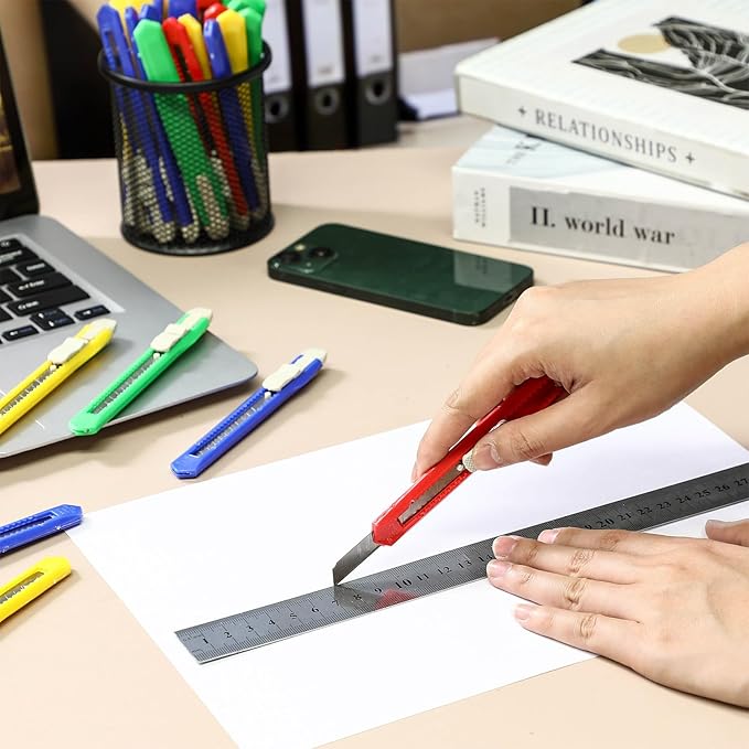 Zhehao 500 Pcs Box Cutters Bulk Retractable Utility Knife Office Supplies 14mm Wide Blade Blade Knife Plastic Compact Box Opener with Sliding Lock Tools for Home Office Arts Crafts