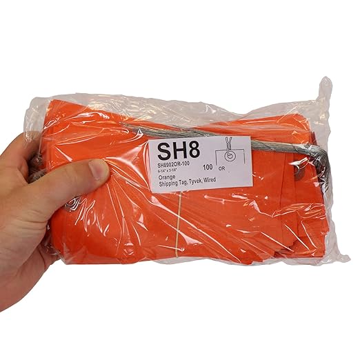 SmartSign Blank Tyvek Shipping Tags with Wire, Size #8 | 6 1/4" x 3 1/8", Pack of 100, Orange, Made in USA