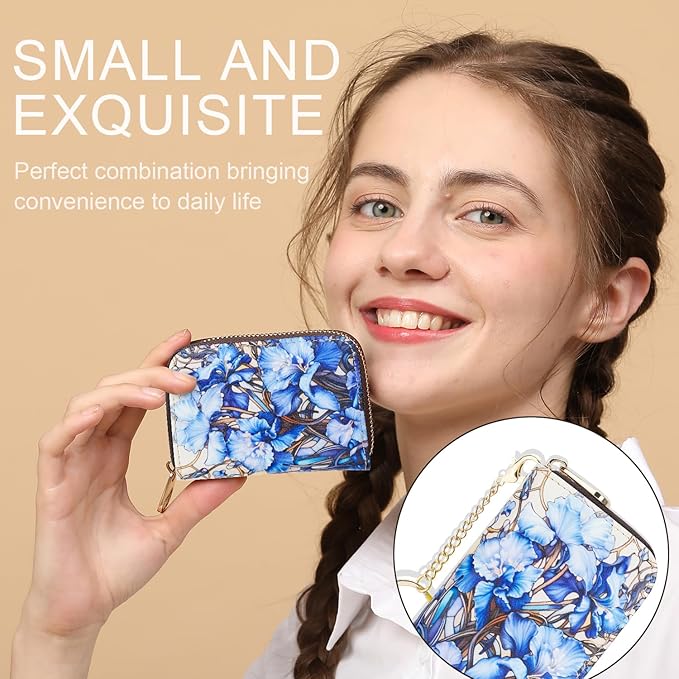 APHISON RFID Credit Card Holder Wallets for Women Leather Zipper Card Case for Ladies Keychain Wallet