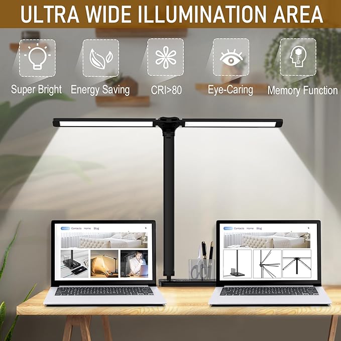 CHARYJOD Dimmable LED Desk Lamp with USB Charging Port Bright, 50 Lighting Modes Dual Swing Arm Architect Table Lamp Light Desk Lamp for Home Office Dorm Piano Nail