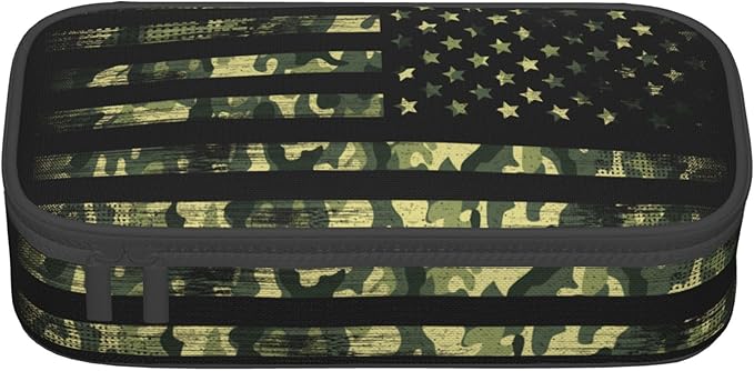 YIJIUWKIS Camo Pencil Box for Kids Adults, Usa Flag Style Pencil Case for Boys Girls, Green Pencil Pouch Big Capacity Portable Pencil Holder Stationery Storage Desk Pen Bag for School Office