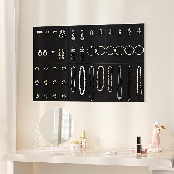 Neatsure Large Cork Board for Wall, Black Felt Bulletin Board with Pushpins, 36" x 24" 6 Panels Wall Tiles, Tack Push Pin Boards for Office
