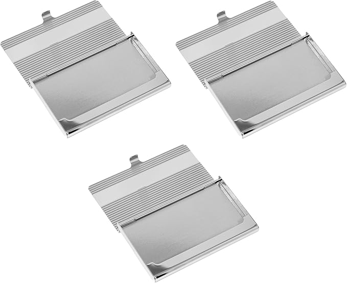 Stephanie Imports Set of 3 Slim & Minimalist Metal Business Card Holder Unisex Case (Silver Band Ridges)