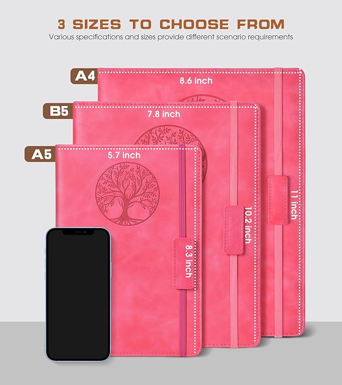 Biuwory Lined Journal Notebook for Women Men,256 Pages A4 Large Hardcover Leather Journals for Writing,Travel,Business,Work,School,College Ruled Notebooks for Note Taking, Diary Notepad 8.6"×11"