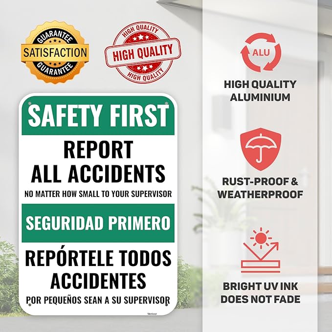 1PC Safety Sign, 14 x 10 Inches - Aluminum - Safety Decorations Posters For Workplace - Bilingual Spanish
