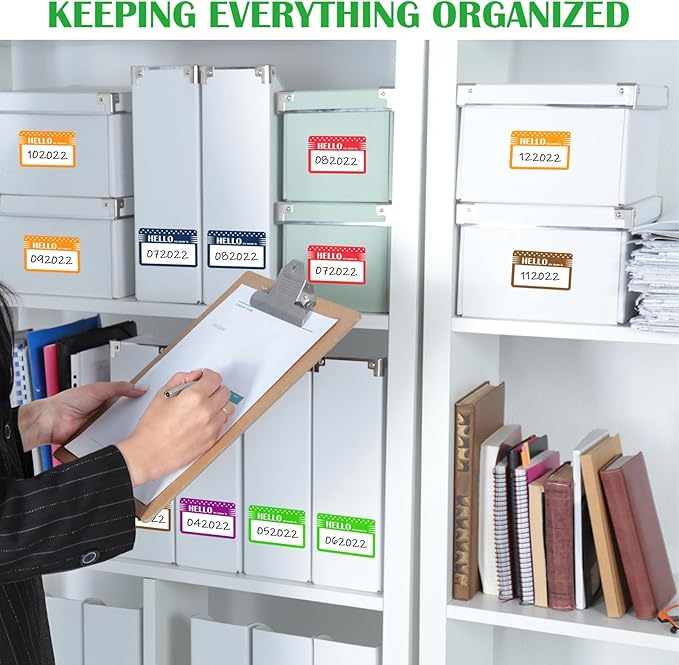 L LIKED Name Tags Stickers 600 Assorted Name Tags for Clothes with Colorful Border No Residue