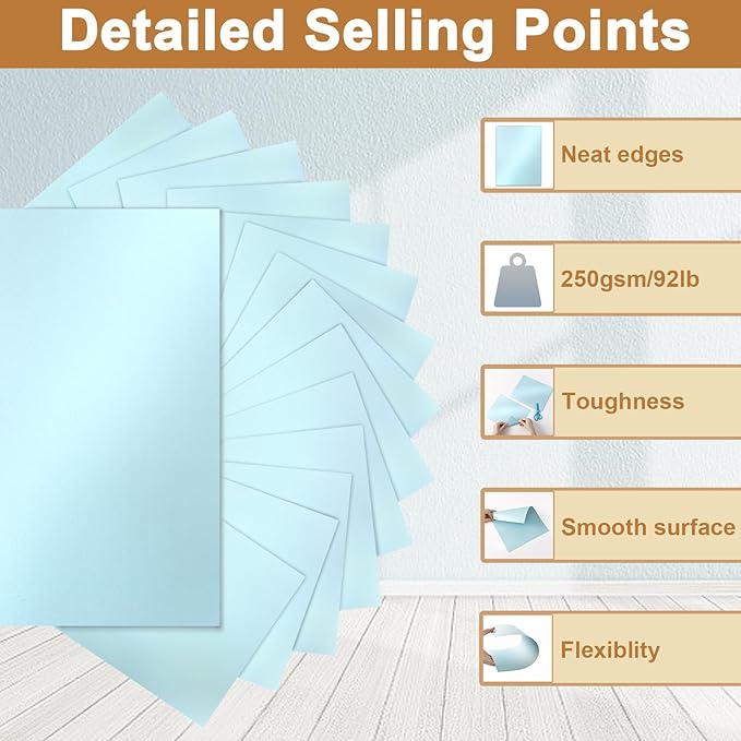 Silunkia 120 Sheets Light Blue Shimmer Cardstock 8.5 x 11 Certificate Paper, 250gsm/92lb Thick Craft Paper Light Blue Card Stock for DIY Cards Making, Greeting Cards, Wedding Invitations, Menus