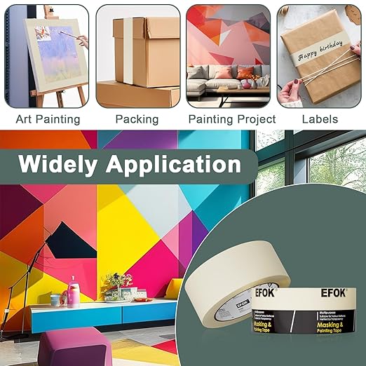 EFOK 10 Pack Masking Tape 2 Inch Wide Bulk, 2026 Upgrade White Painters Tape Anti-UV General Purpose, 1.88 Inch × 55 Yards Total 550 Yards