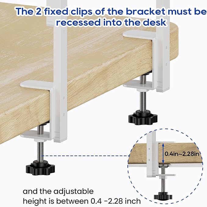 ART-GIFTREE Clamp On Desk Shelf 2-Tier, 12.5 inch Wood Shelving Unit for Office Desk/Gaming Accessories, Tabletop Book Storage Rack, Shelf for Top & Under of Desk, Natural