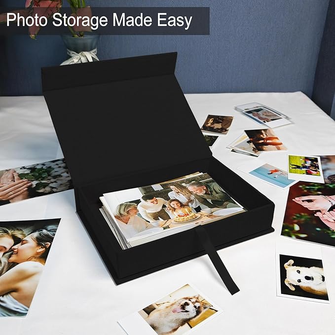 Sprsthai 8x10 Archival Photo Storage Box with Lid – Stackable Memory Keepsake Organizer for Photos, Certificates, Jewelry & Scrapbooking Supplies Black