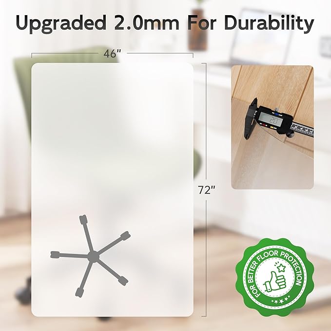 HOMEK Office Chair Mat for Hardwood Floor, 72" x 46" Clear Computer/Desk Chair Mat for Hard Floor, Thicker, Easy Glide, Non-Slip, Protects Hard Surfaces from Scratches, Ideal for Home or Office