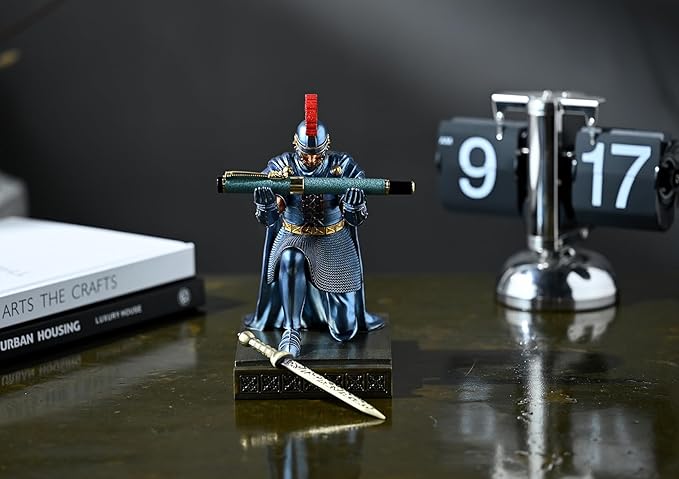 CYXStar Roman Praetorian Prefect Warrior Knight Pen Holder Desk Ornament Resin Praetorian Guard Mobile Phone Stand Desk Accessories and Organizer for Office with a Letter Opener (Blue)