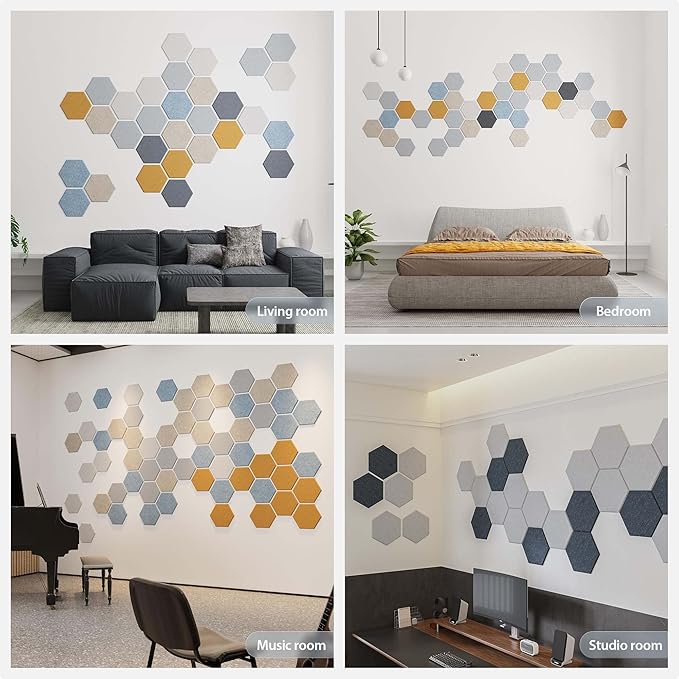 Amantech 12 Pack Acoustic Panels Self Adhesive Sound Proof Foam, High Density Sound Acoustic Foam Panel, 12X10.23X0.4 Inch Hexagon Wall Panels in Home,Office,Reccording Room,Studio(Black)