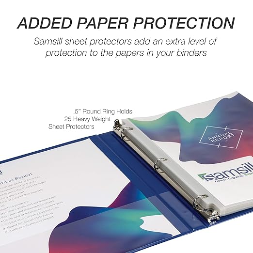 Samsill 0.5 Inch 3 Ring Binders, Made in USA, Economy Round Ring, Clear View Cover, 100 Sheet Capacity - for School, Home, Office - Blue, 12 Pack