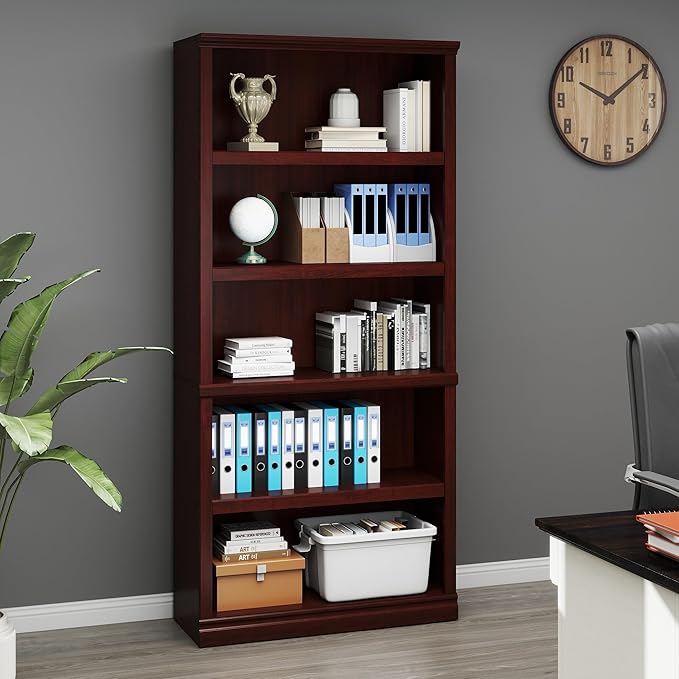 Bevfint Bookshelf, Open Storage 70 Inch Tall 5 Shelf Bookcase, Floor Standing Bookshelves and Bookcases, Book case for Farmhouse Library Office Bedroom Kids, Mahogany - 5 Tier