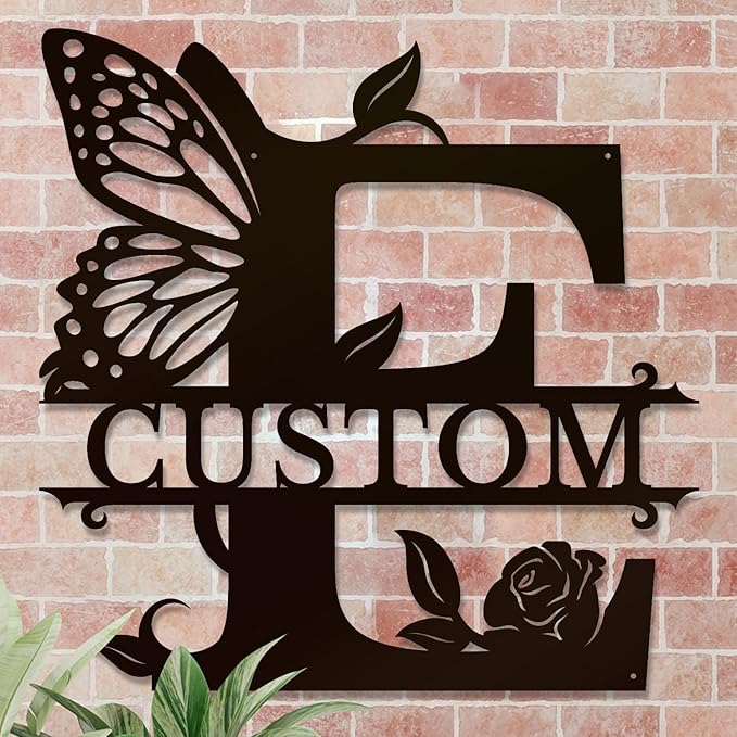 Personalized Custom Letter Name metal Signs,Custom Black Letter Monogram Wall Art Decor,Metal Signs Plaques Outdoor wall Decorative Signage (E)