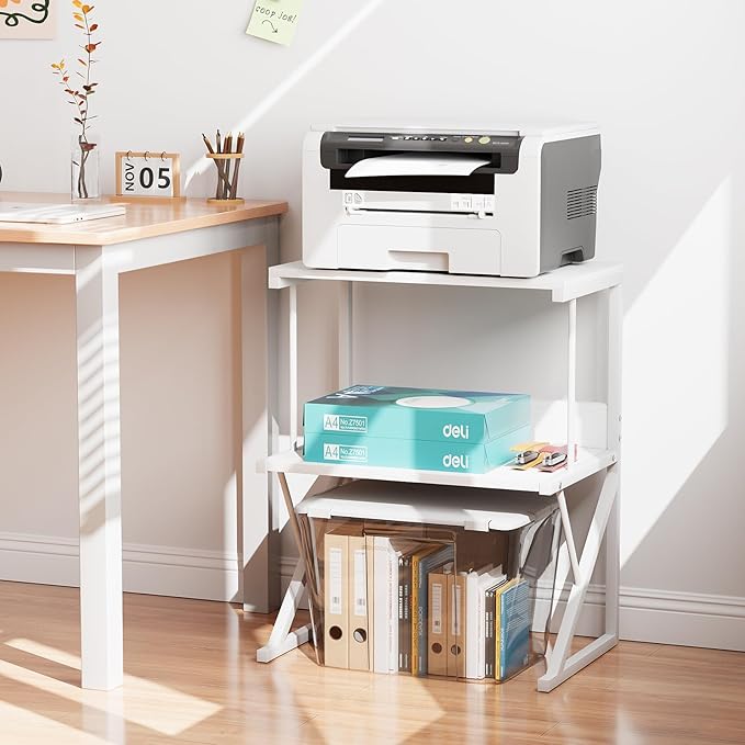 aboxoo Printer Stand for Desk, Desktop Printer Shelf Large 3-Tier Multi-Purpose Office Organization Shelves for Home Office, White