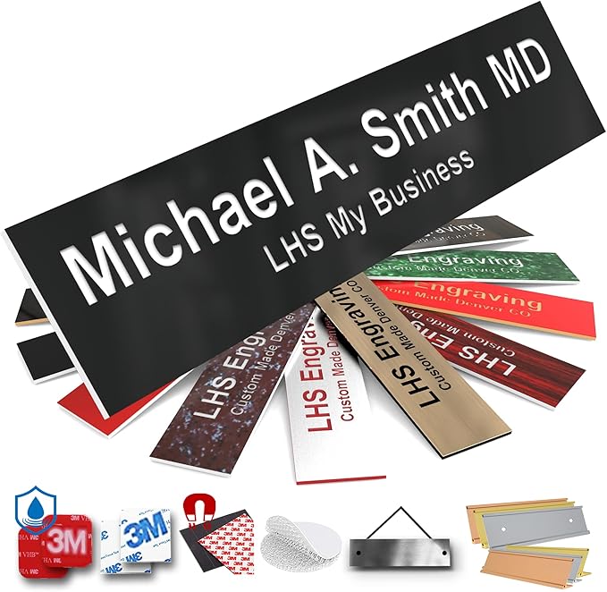 Engraved Custom Door Plate Black Plastic Office Door Sign with White Letters - Made in USA 2x4 B2