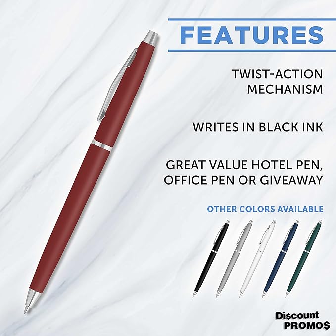 DISCOUNT PROMOS Langham Ballpoint Pens Set of 10, Bulk Pack - Black Ink, Great for Office, School, Business, Tradeshows - Burgundy