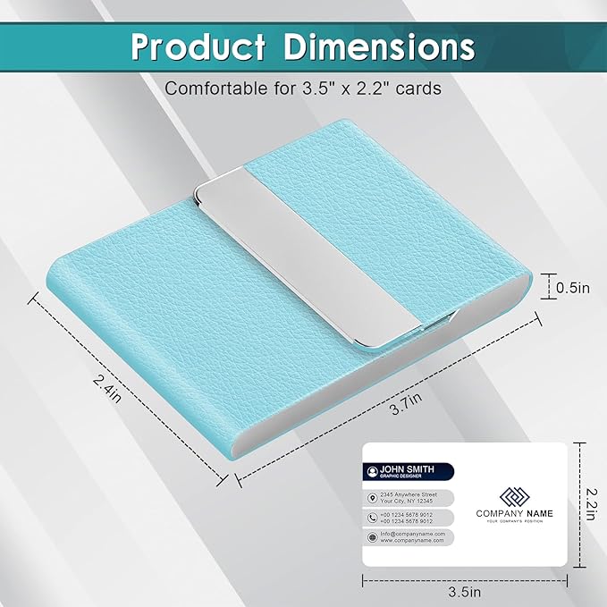 DMFLY Business Card Holder, Pocket Business Card Case, Slim Card Holders for Men or Women, PU Leather Business Card Carrier Metal RFID Blocking Name Card Holder with Magnetic Clasp