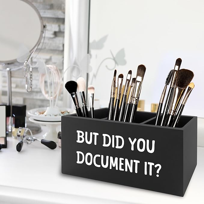 XPH Funny But Did You Document It Black Pen Pencil Holder Organizer for Desk, HR Human Resources Gifts, Office Humor Gifts, Wooden Box Sign for Office Workplace Desk Tabletop Decorations