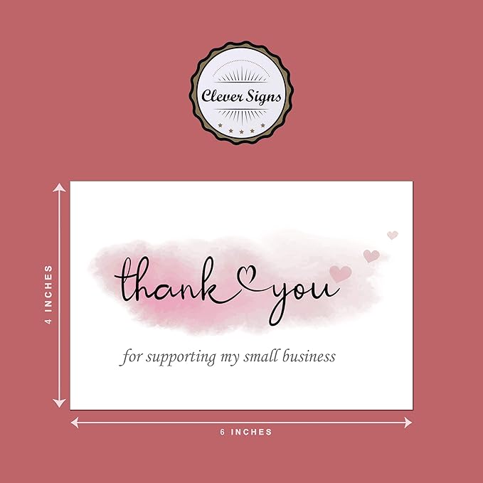 100 Thank You For Supporting My Small Business Cards, Elegant and Professional Design, 4" x 6", Recommended for Online Retailers, Small Business Owners and Local Stores
