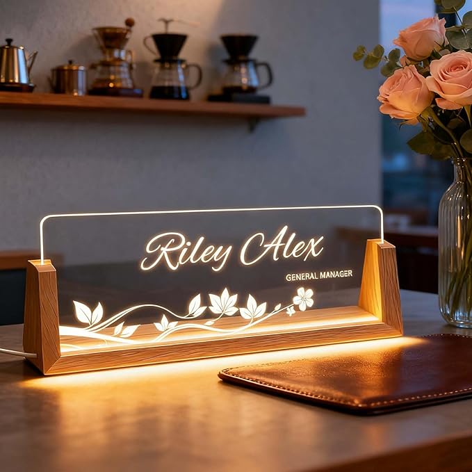 Custom Name Plate for Desk, Personalized Light Up Acrylic Desk Name Plate, Personalized Office Gifts for Women Men, Contemporary Desk Decor