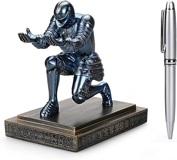 HDMbigmi Knight Pen Holder Pen Stand Desk Organizers and Accessories Resin Pencil Holder as Gift with a Fancy Pen for Office and Home Desk Organizer (Blue)