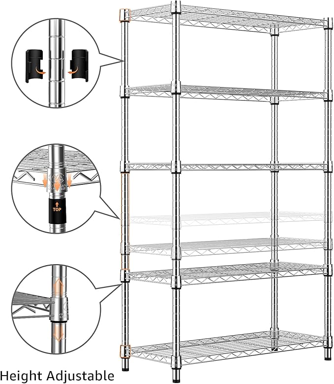 M MZG 1250 lbs Steel Heavy Duty 5-Tier Utility Shelving Unit Steel Organizer Wire Rack for Home,Kitchen,Office,Chrome (13.7" D x 23.6" W x 62.4" H)