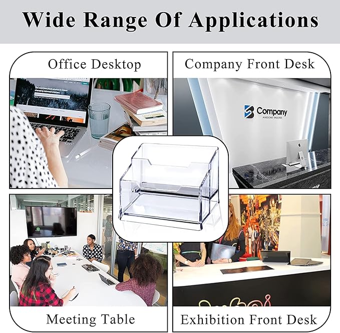 Meschett 3 Pack Clear Acrylic Business Card Holder,2 Tier Premium Acrylic Clear Business Card Holder Stand for Desk Fits 100 Business Cards