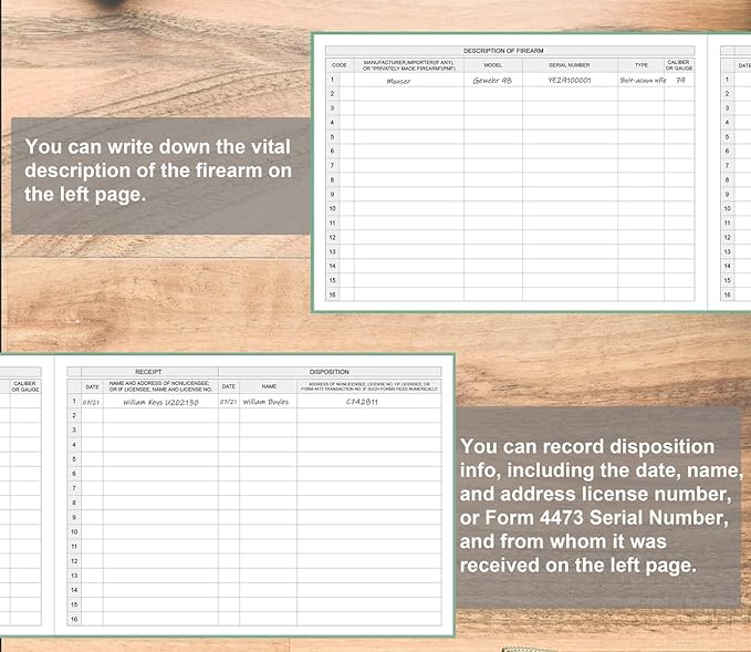 Firearms Acquisition and Disposition Record Book – Firearm Log Book, A&D Gun Log Book/ATF Gun Log Book/Record Book - 100 Pages, 10" x 7", Green