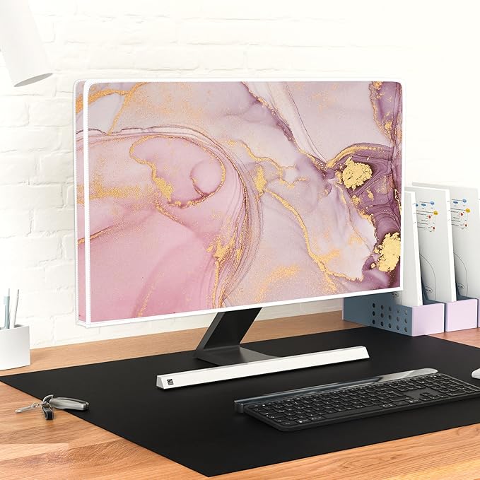 Baocicco Pink Gold Marble Waterproof Screen TV Cover 50, 51, 52 Inch Decorative Modern Television Cover for Home TV Screen Texture Dust Proof Monitor Covers for Television Screen LED LCD OLED TVs