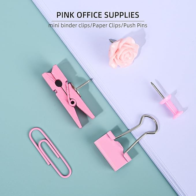 Paper Clips and Binder Clips Small with Decorative Push Pins Cips for School Home Office Aesthetic Desk Accessories,220PCS